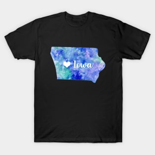 Iowa state watercolor map watercolor Watercolour blue heart T-Shirt